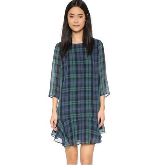 Madewell Dresses & Skirts - Madewell silk ruffle hem plaid mini dress, size 4